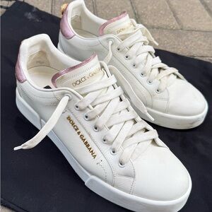 Dolce & Gabbana Cream and Pink Sneakers